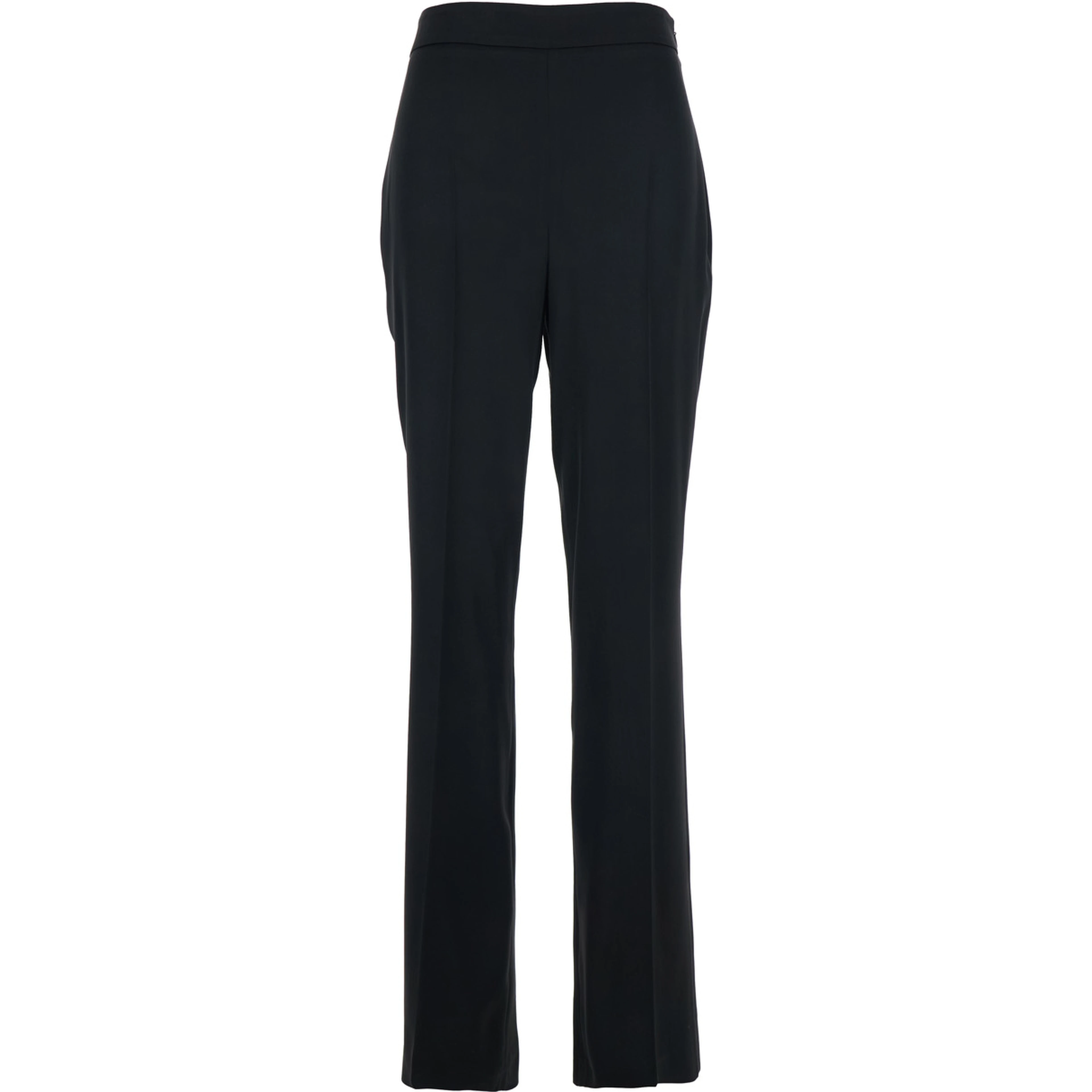 High-Waisted Pants with Zip Closure and Logo Plate on the Back