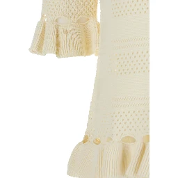 Sweater with Ruffles and Perforated Design in Wool Blend White Women
