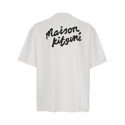 White Oversized T-Shirt with Logo Lettering on Front and Back in Cotton for Men