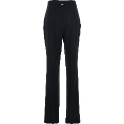 High-Waisted Pants with Zip Closure and Logo Plate on the Back
