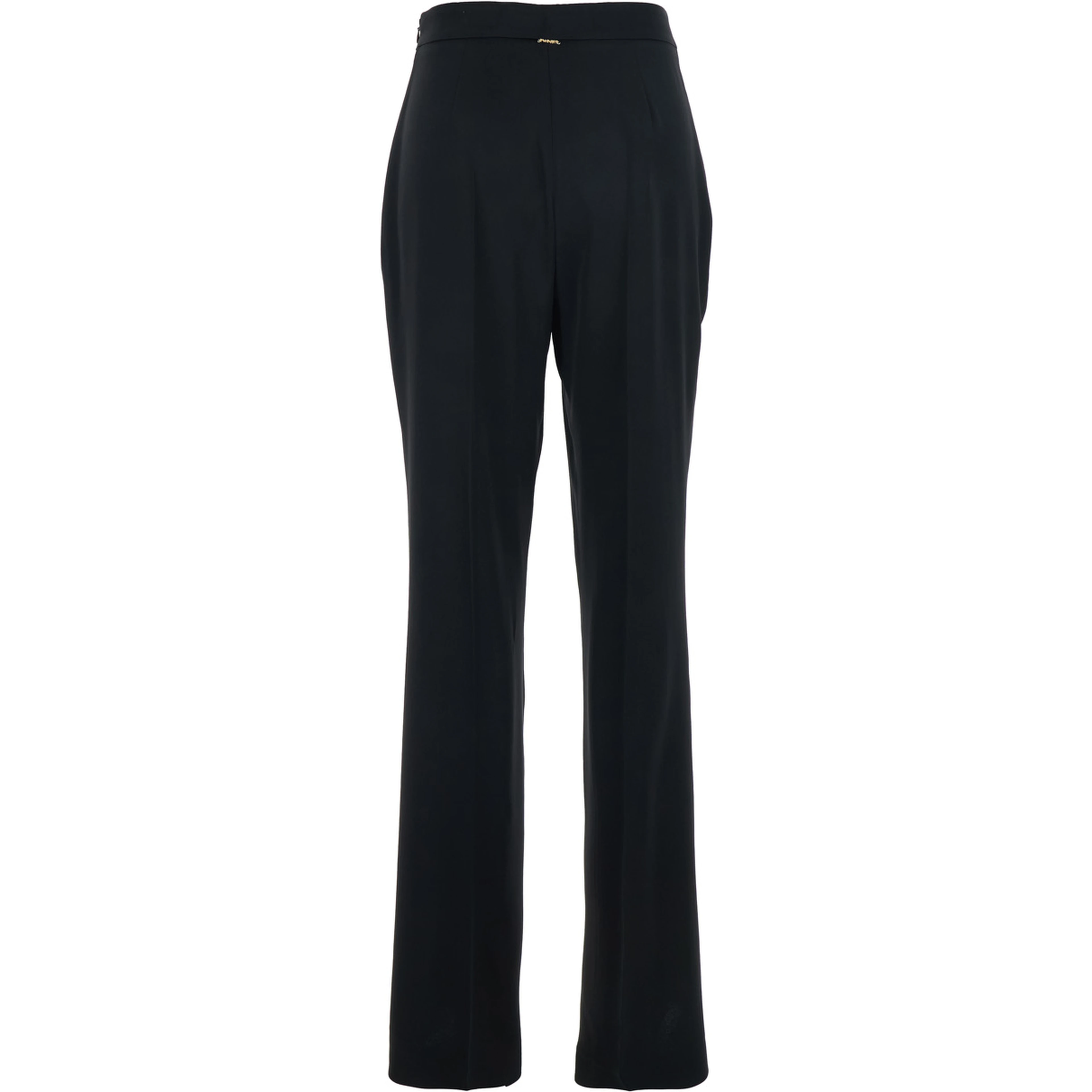 High-Waisted Pants with Zip Closure and Logo Plate on the Back