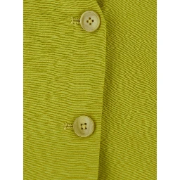 Yellow Vest with V-Neck and Drawstring Closure on Neck and Back in Blend Linen for women