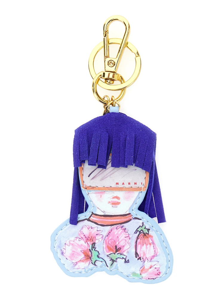 Multicolor Keyring with carabiner and hanging charm in Tech Fabric for girls