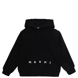 Black Hoodie with kangaroo pocket and logo lettering on the front in cotton Boy