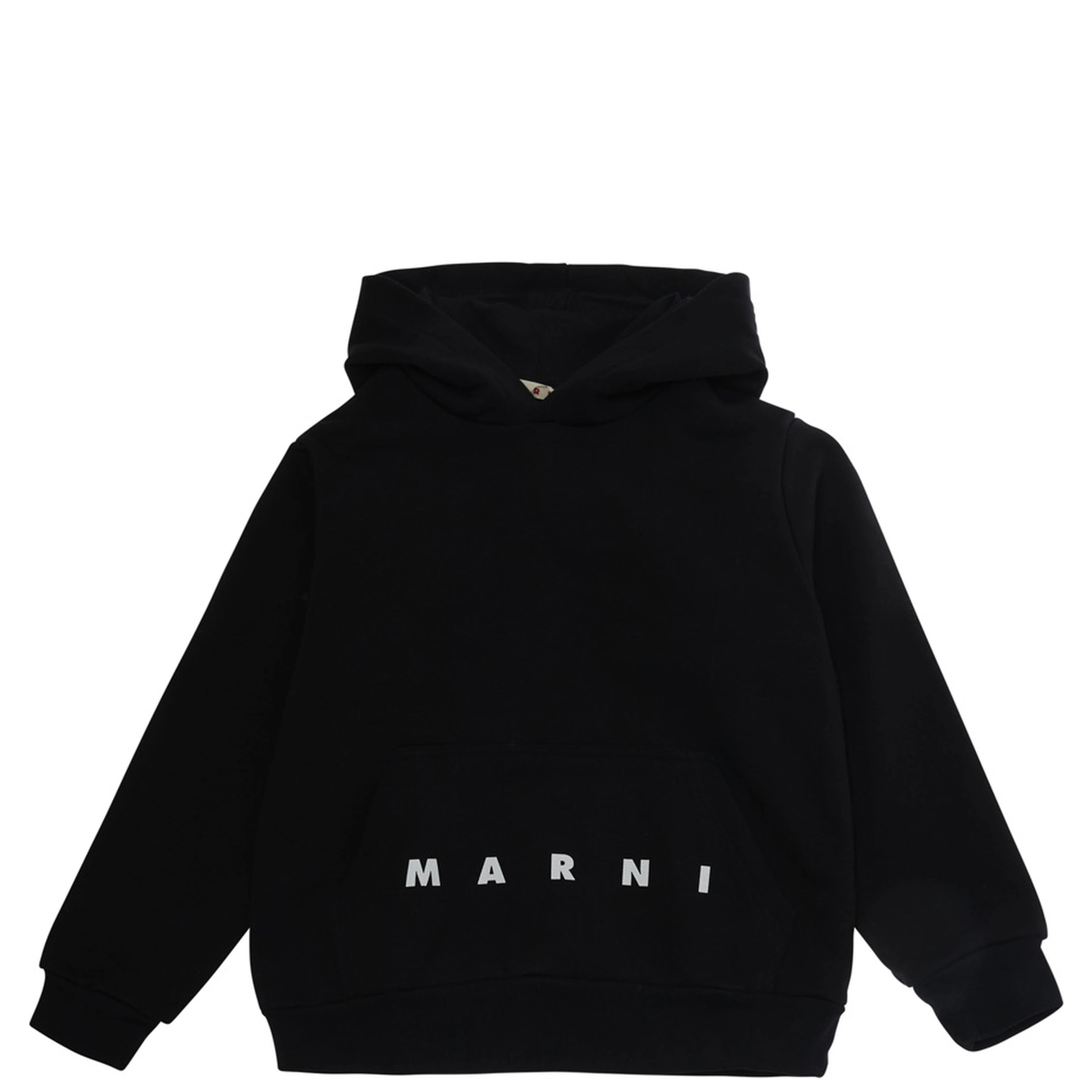 Black Hoodie with kangaroo pocket and logo lettering on the front in cotton Boy
