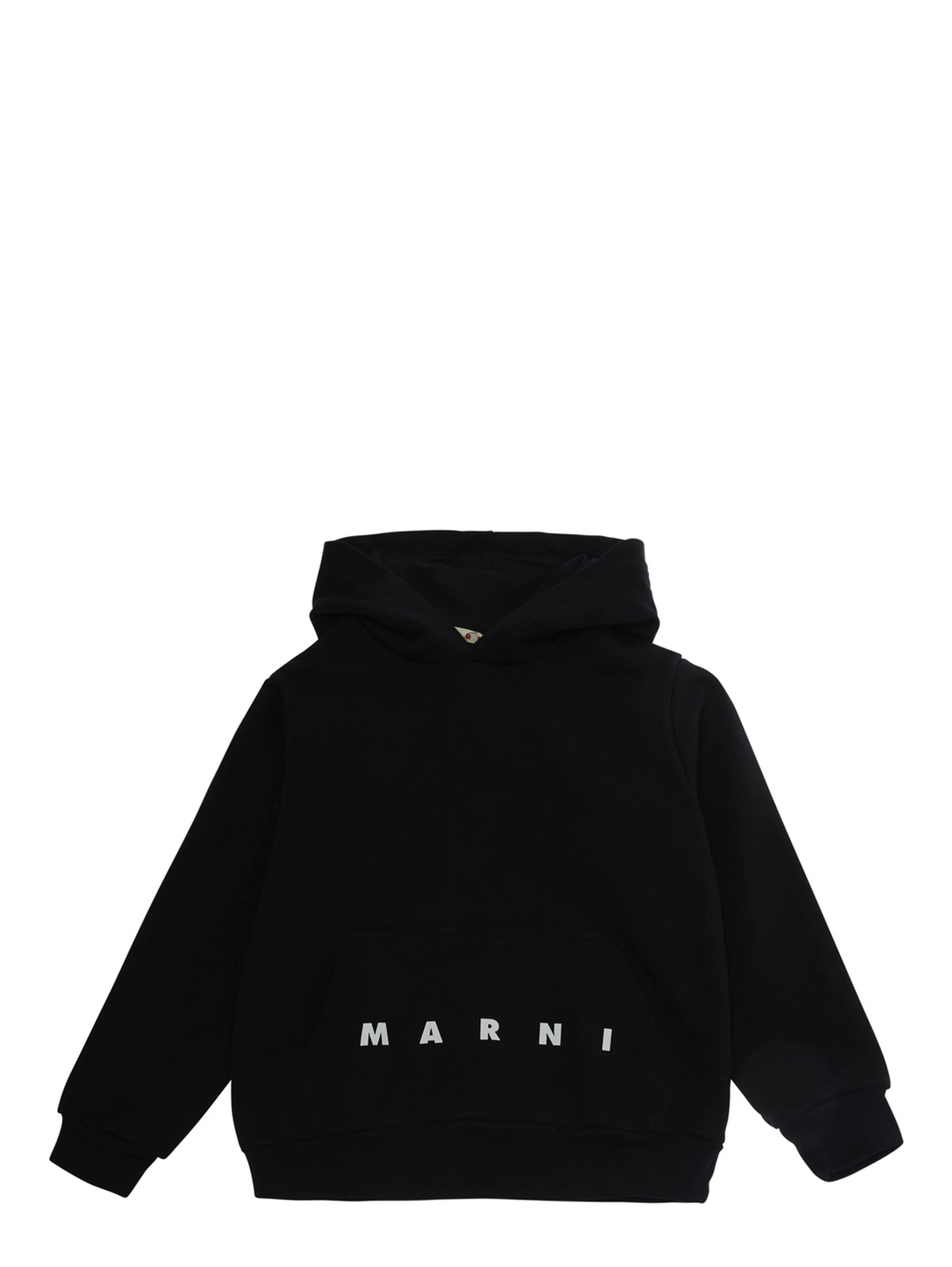 Black Hoodie with kangaroo pocket and logo lettering on the front in cotton Boy