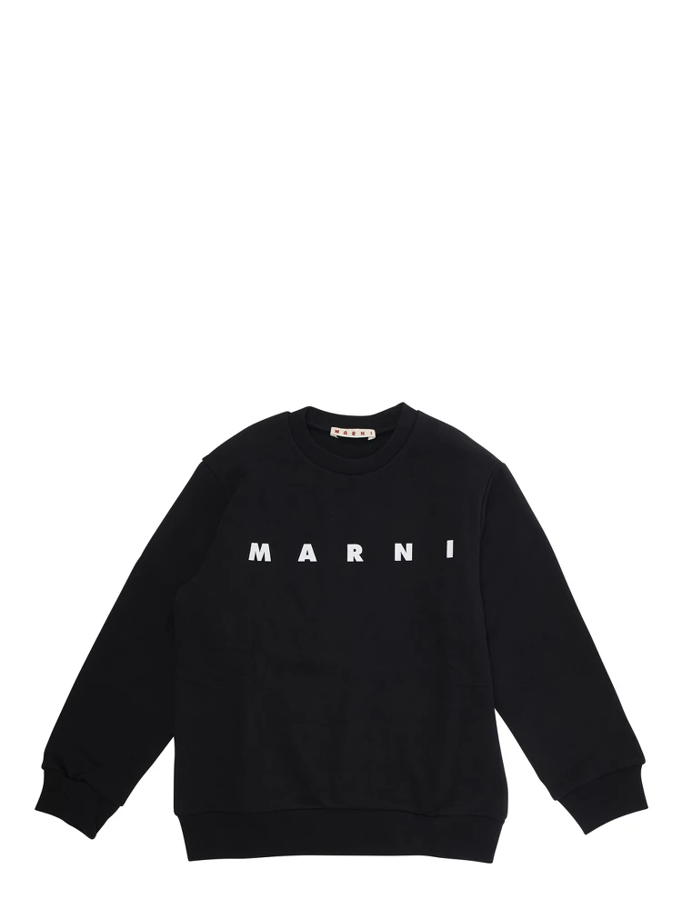 Black Crewneck Sweatshirt with Logo Lettering in Cotton Boy