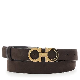Dark Brown Belt with Gancini buckle on the Front in Suede for Women