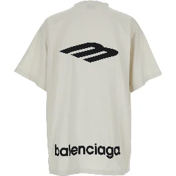 White Cotton T-shirt for Men with Front Logo and Maxi Logo on the Back
