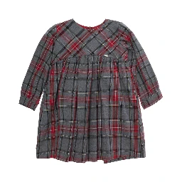 Grey Dress with round neck and check motif all-over in cotton Girl