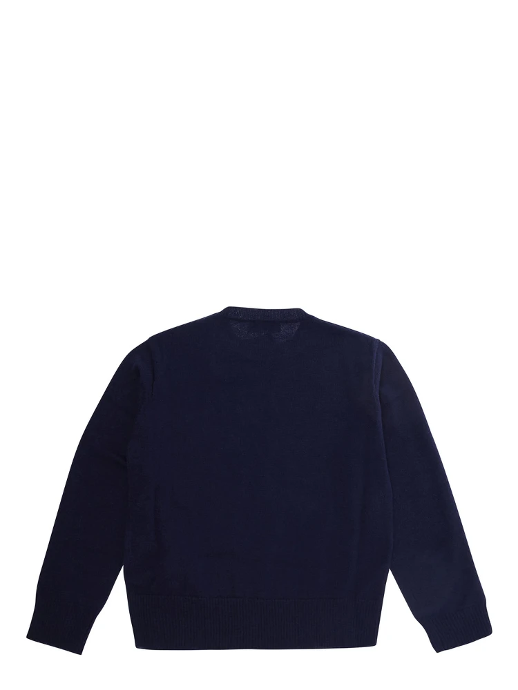 Blue Crewneck Sweater with Logo Lettering on the Front in Wool Boy alternative