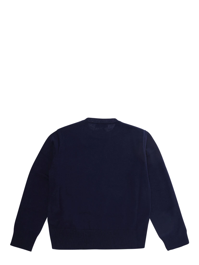 Blue Crewneck Sweater with Logo Lettering on the Front in Wool Boy