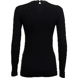Black Long Sleeve T-shirt with Round Neck and Monile Details in Cotton Women