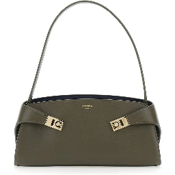 Hug East West Green Shoulder bag with shoulder strap and buckled belts on the front in leather for women