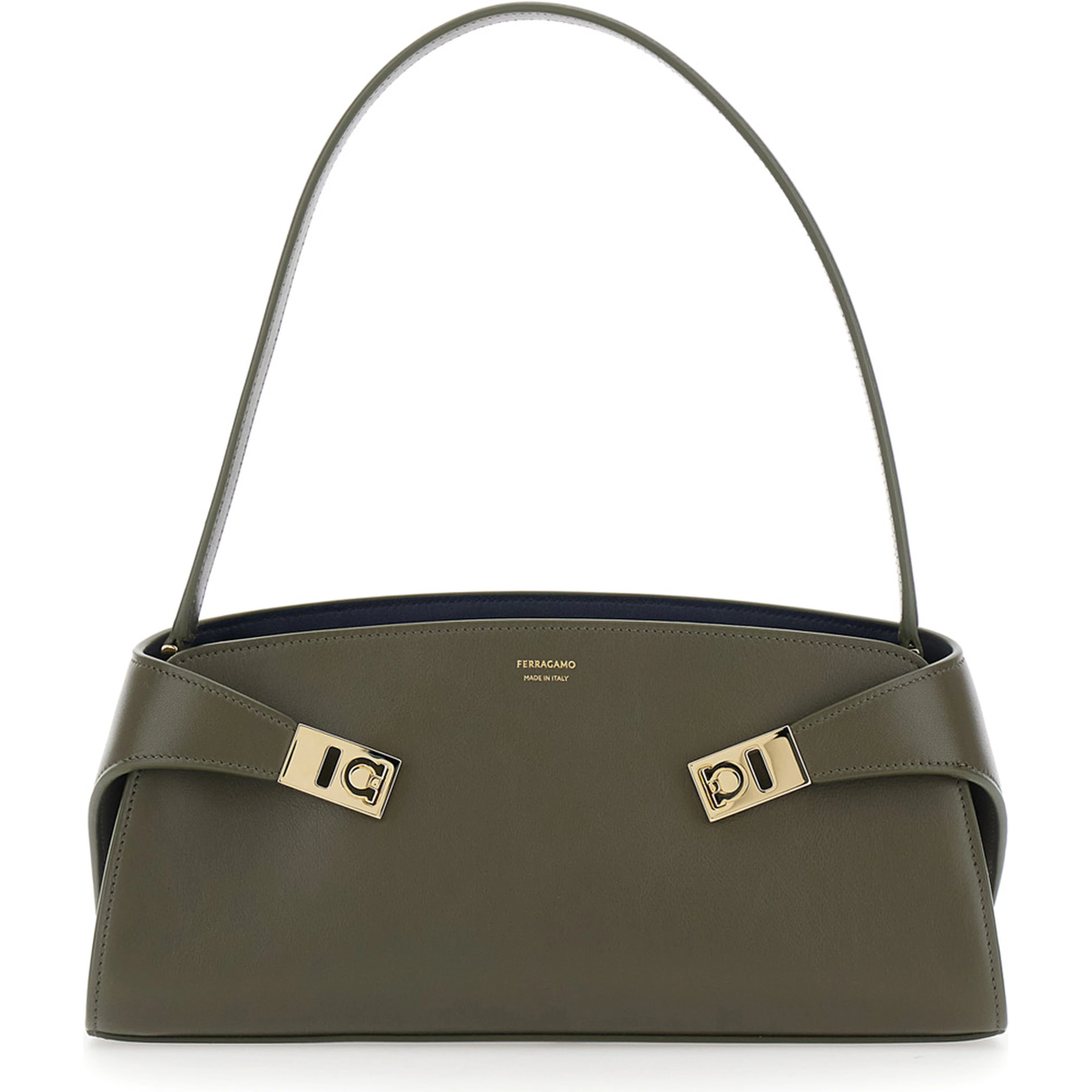 Hug East West Green Shoulder bag with shoulder strap and buckled belts on the front in leather for women