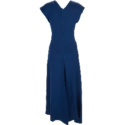 Aria Blue Long Dress with Round Neck and Ruffles on the Front in Viscose Blend for Women