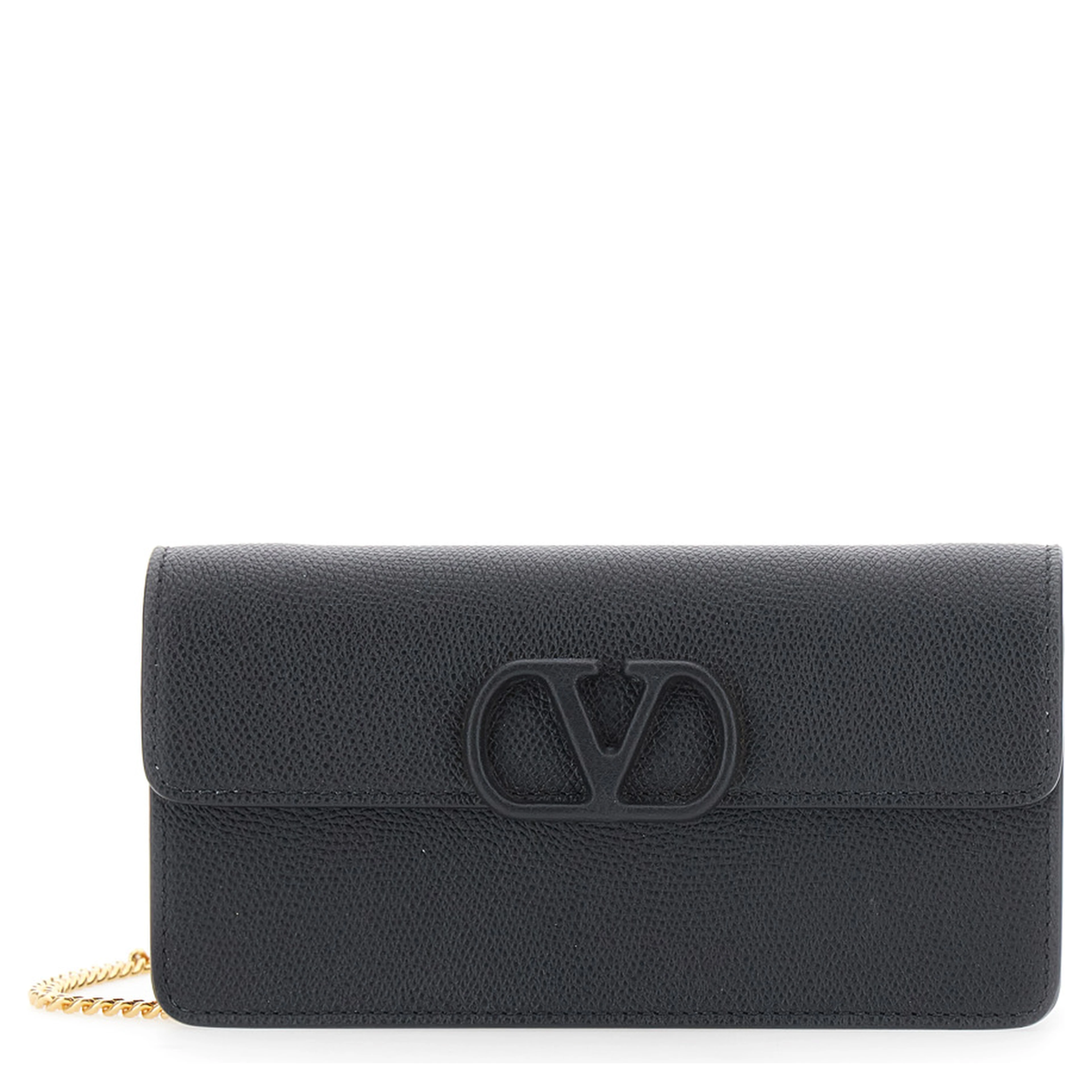 Black mini bag with chain strap and VLogo plaque on the front in leather for women