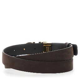 Dark Brown Belt with Gancini buckle on the Front in Suede for Women