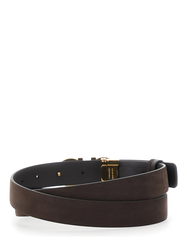 Dark Brown Belt with Gancini buckle on the Front in Suede for Women alternative