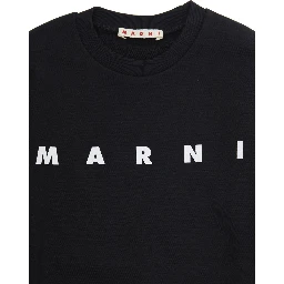 Black Crewneck Sweatshirt with Logo Lettering in Cotton Boy