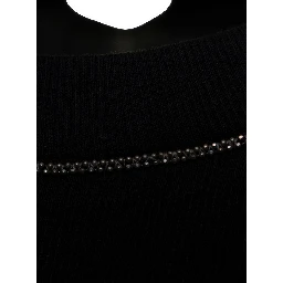 Black Long Sleeve T-shirt with Round Neck and Monile Details in Cotton Women