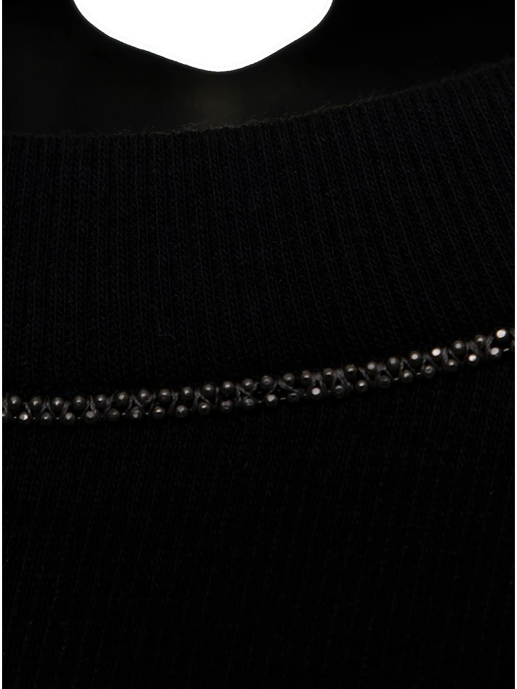 Black Long Sleeve T-shirt with Round Neck and Monile Details in Cotton Women alternative