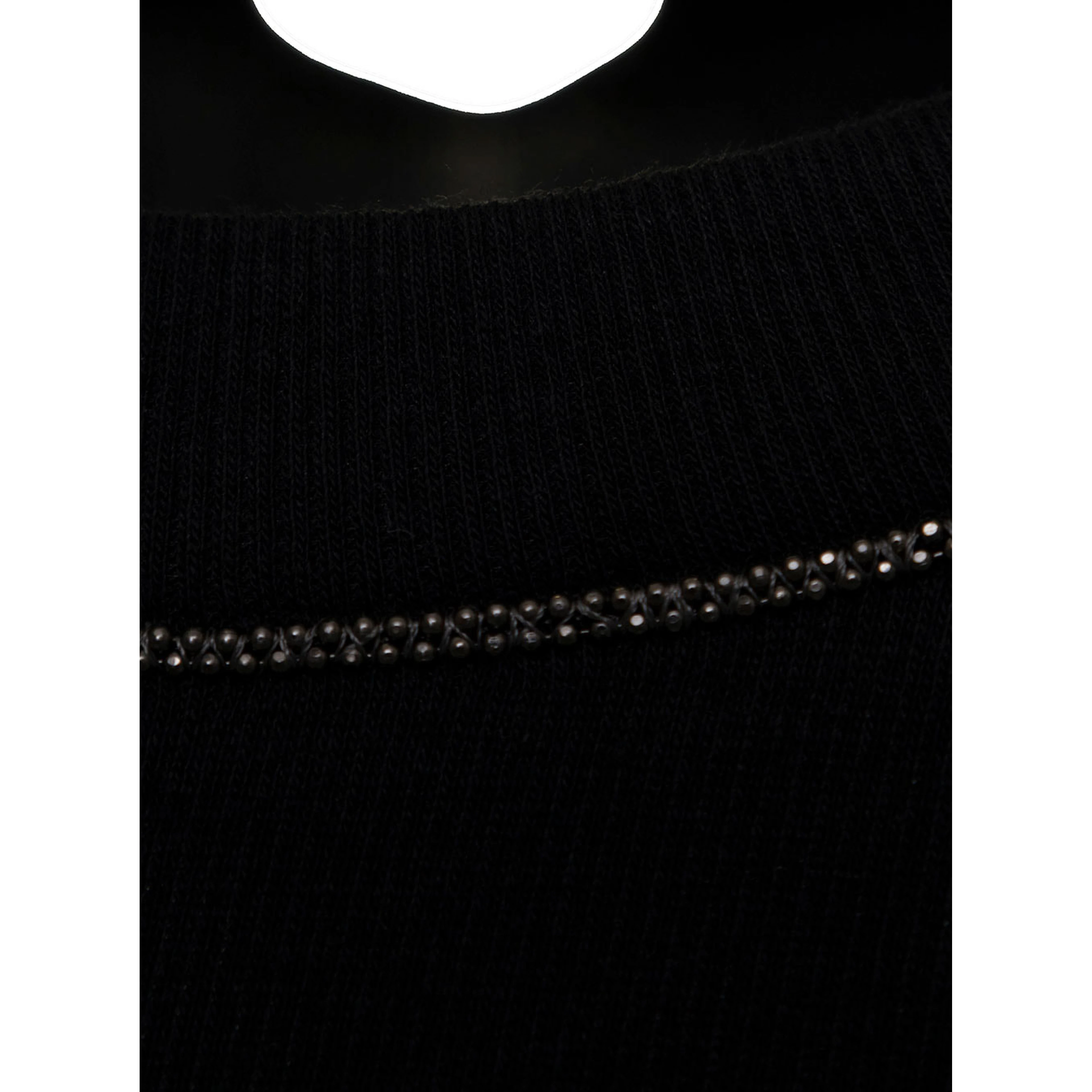 Black Long Sleeve T-shirt with Round Neck and Monile Details in Cotton Women