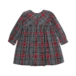 Grey Dress with round neck and check motif all-over in cotton Girl
