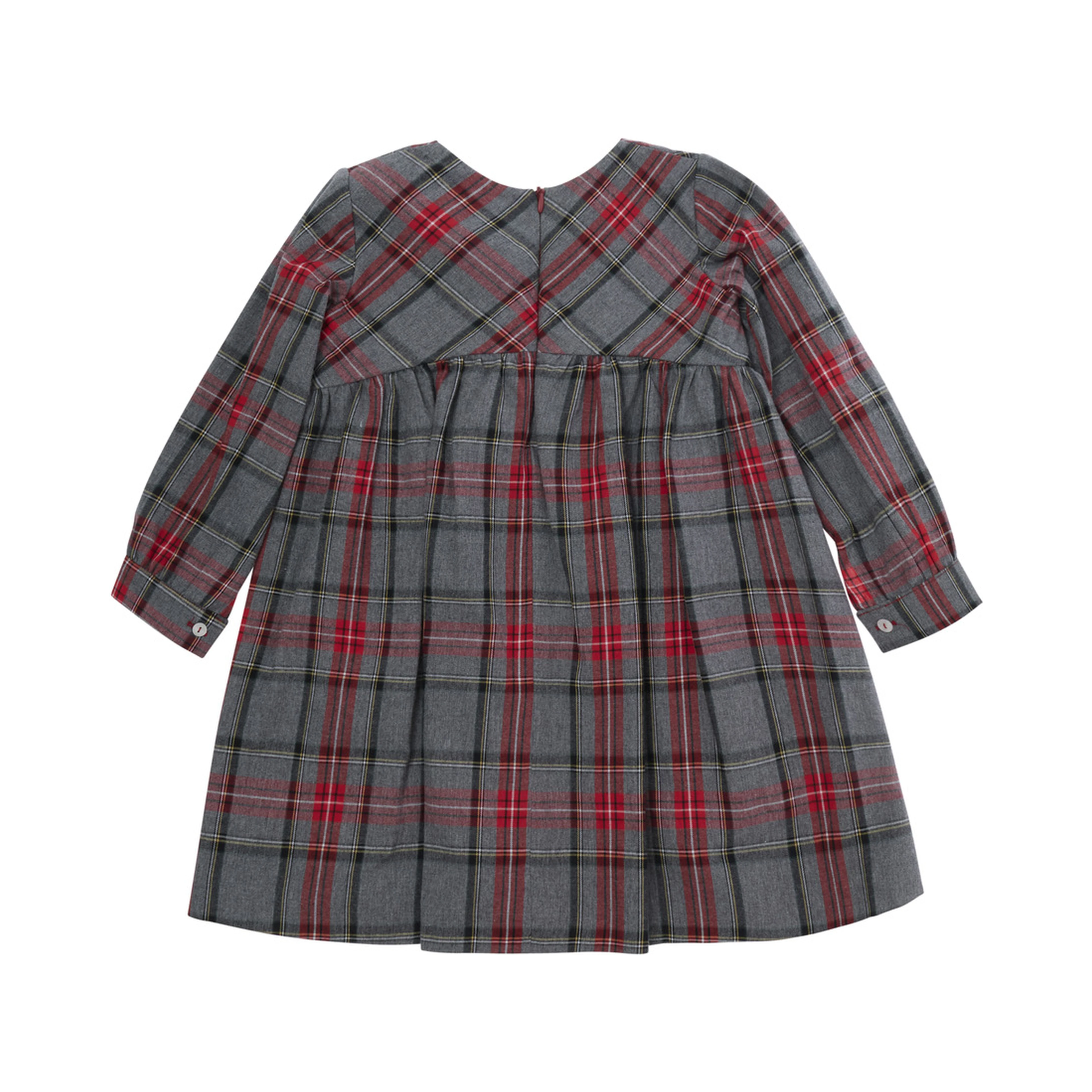 Grey Dress with round neck and check motif all-over in cotton Girl