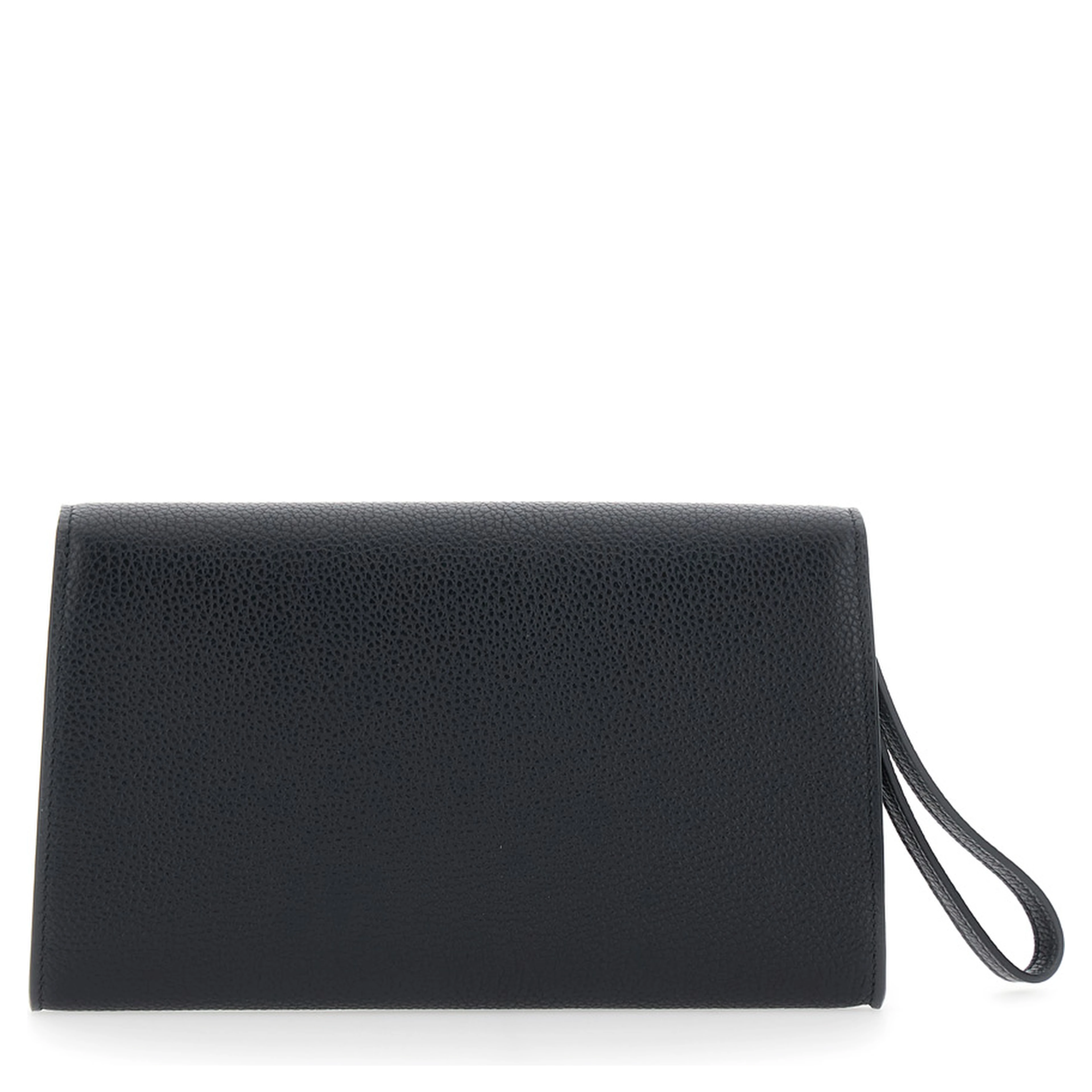 black Clutch with Double Gancini buckle on the front in grained leather for women