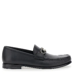 Loafers Avril with Gancini plaque on the front in black leather for men