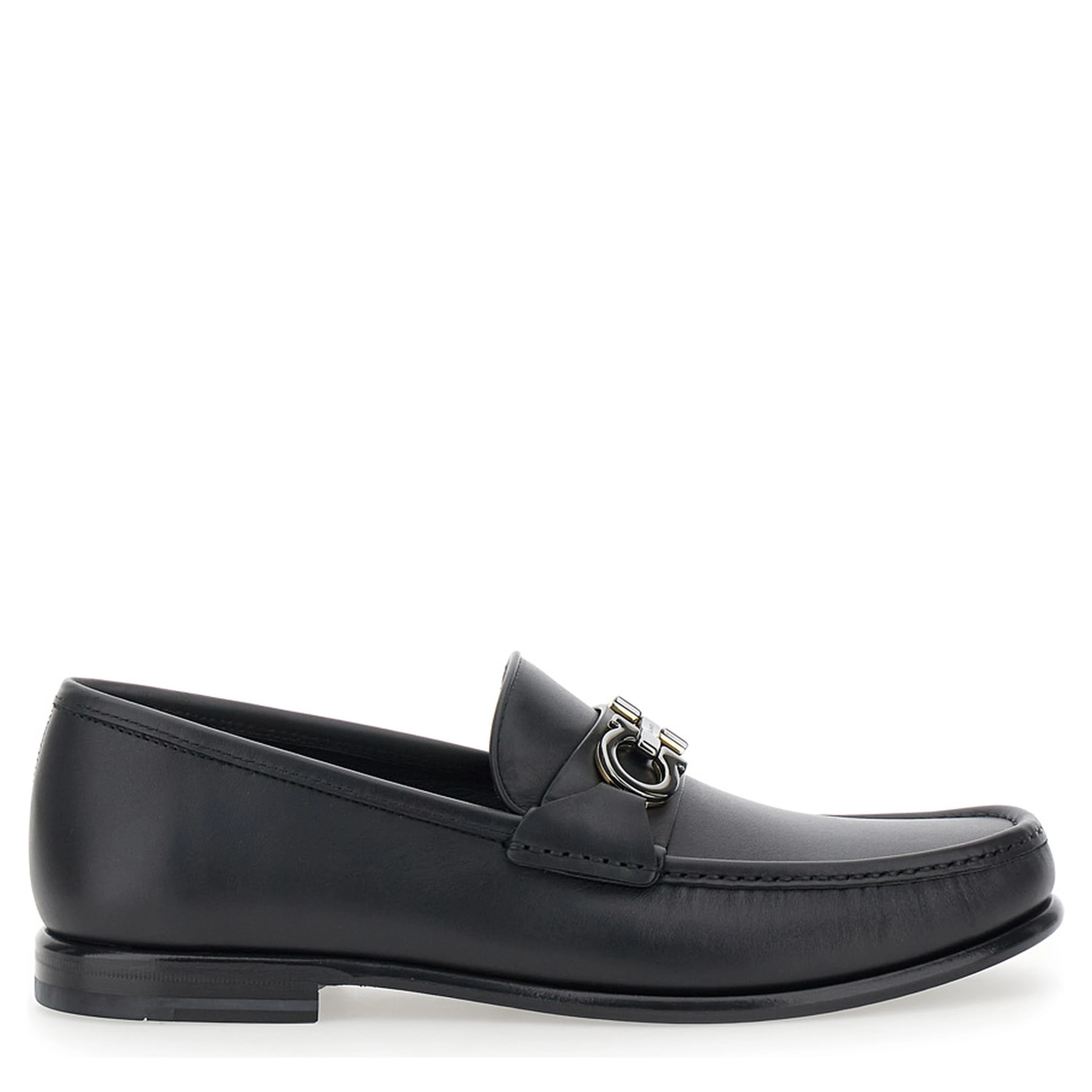 Loafers Avril with Gancini plaque on the front in black leather for men