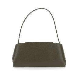 Hug East West Green Shoulder bag with shoulder strap and buckled belts on the front in leather for women