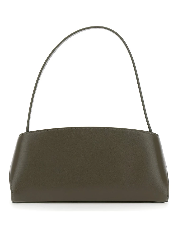 Hug East West Green Shoulder bag with shoulder strap and buckled belts on the front in leather for women alternative