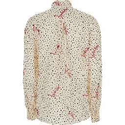 White Blouse with Bow Detail on the Front and All-Over Polka Dot Motif with  Logo in Silk for Women