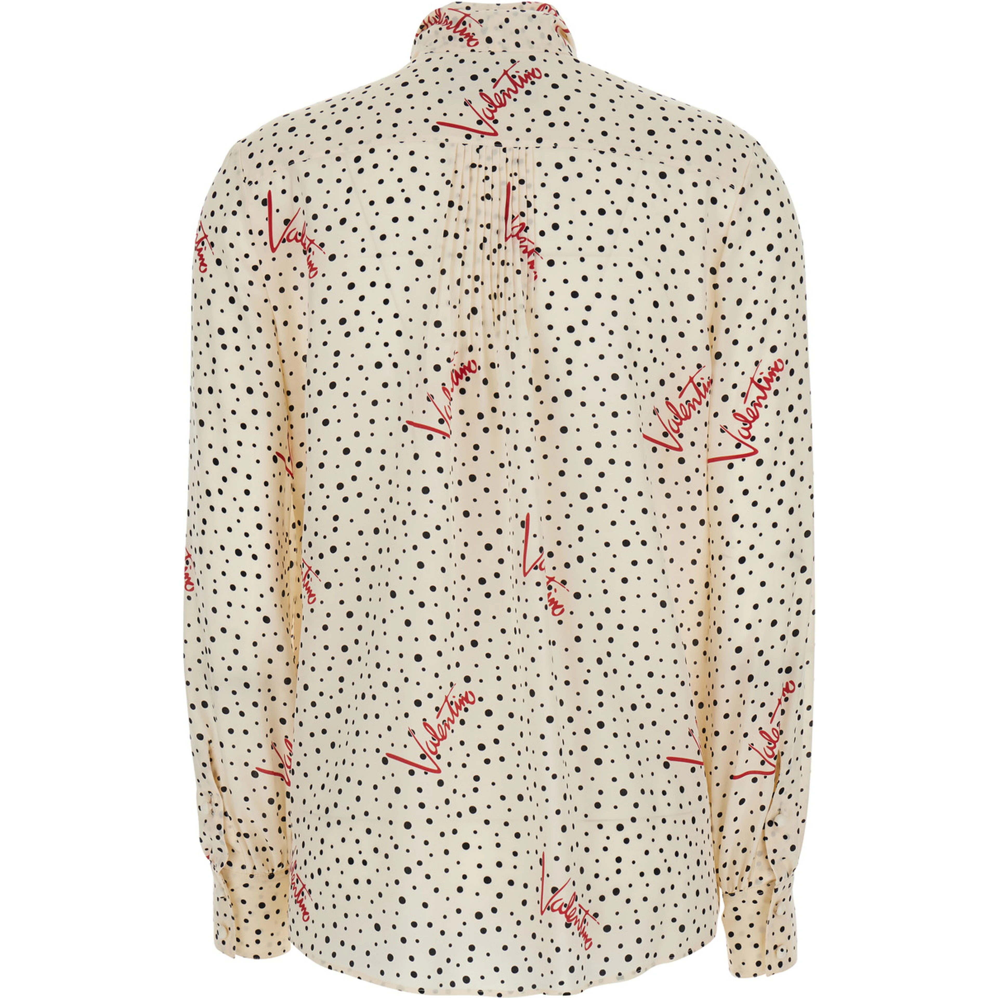 White Blouse with Bow Detail on the Front and All-Over Polka Dot Motif with  Logo in Silk for Women