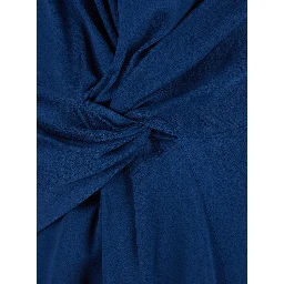 Aria Blue Long Dress with Round Neck and Ruffles on the Front in Viscose Blend for Women
