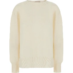 CANDY White Sweater with round neck and split cuffs in Wool and Cashmere for Women
