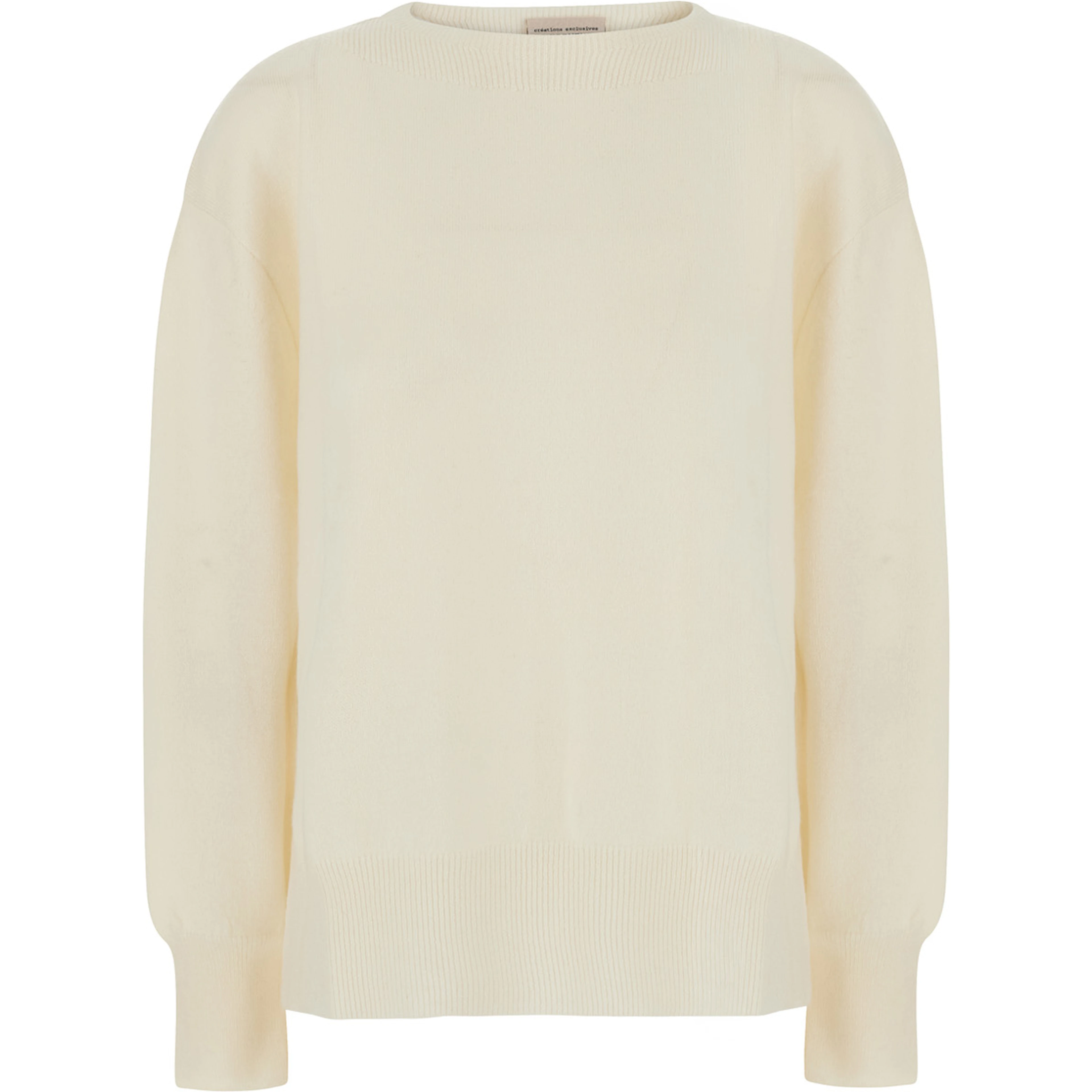 CANDY White Sweater with round neck and split cuffs in Wool and Cashmere for Women