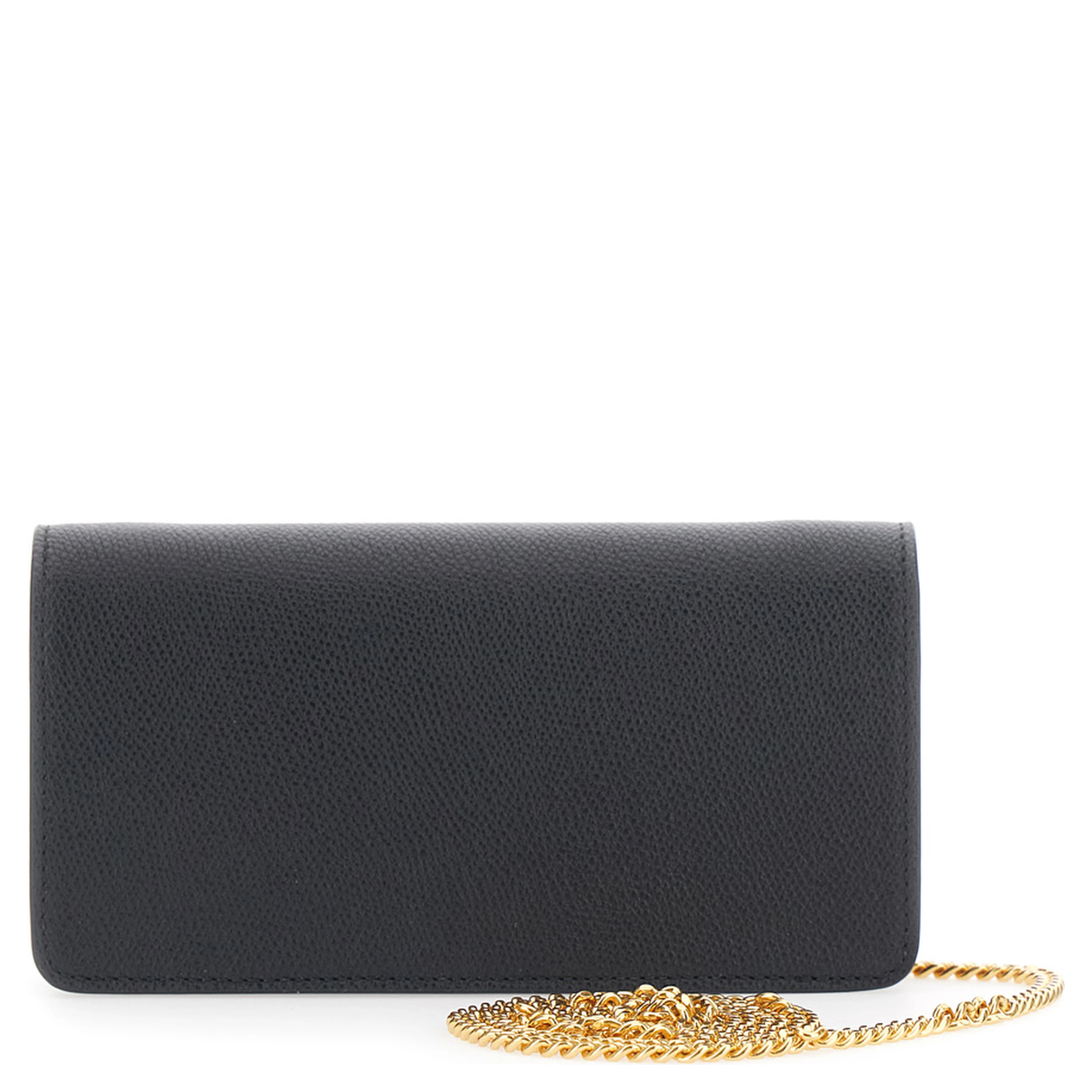 Black mini bag with chain strap and VLogo plaque on the front in leather for women
