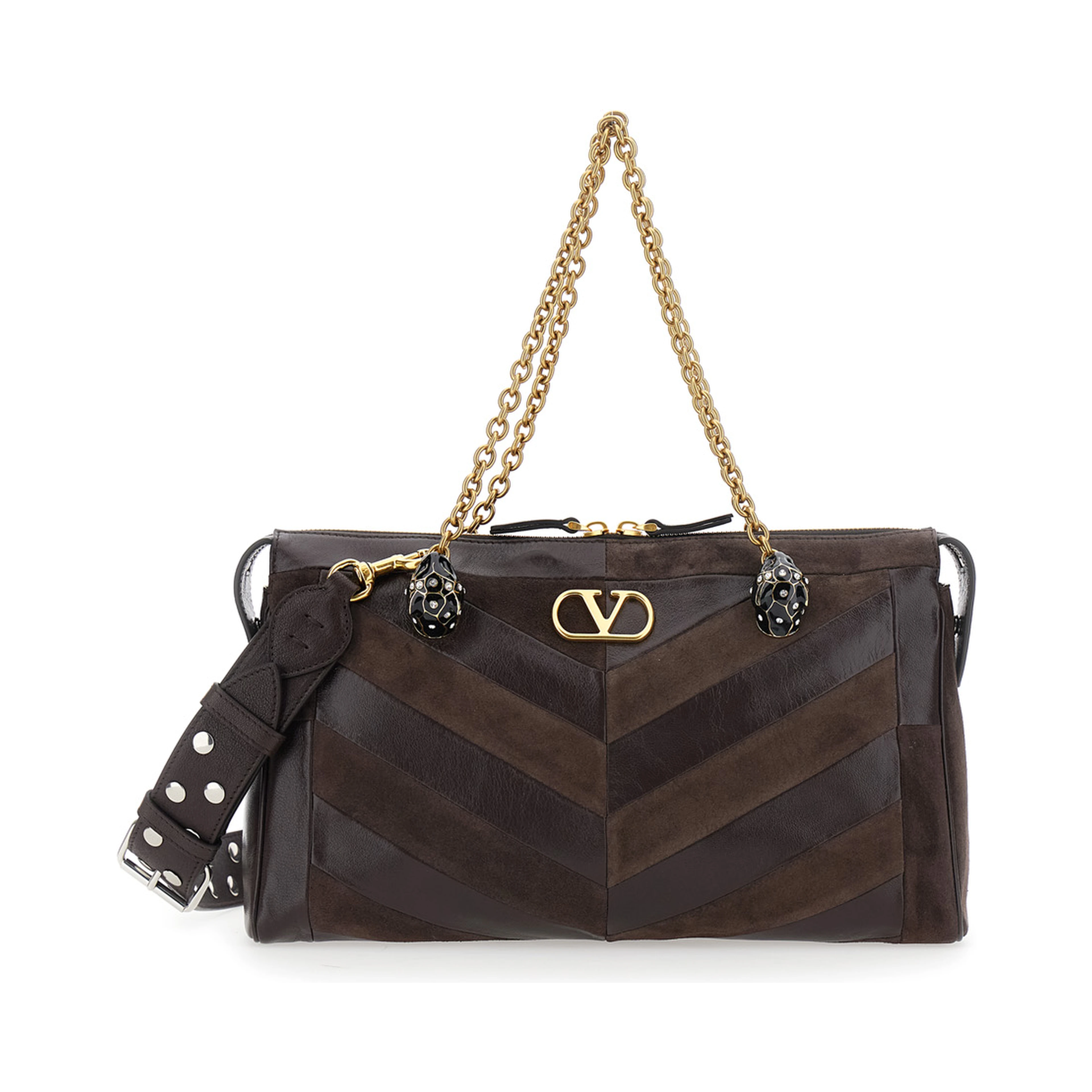 Panthea Medium brown Shoulder bag with VLogo plaque on the front in leather for women