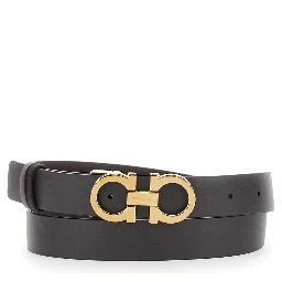 Dark Brown Belt with Gancini buckle on the Front in Suede for Women