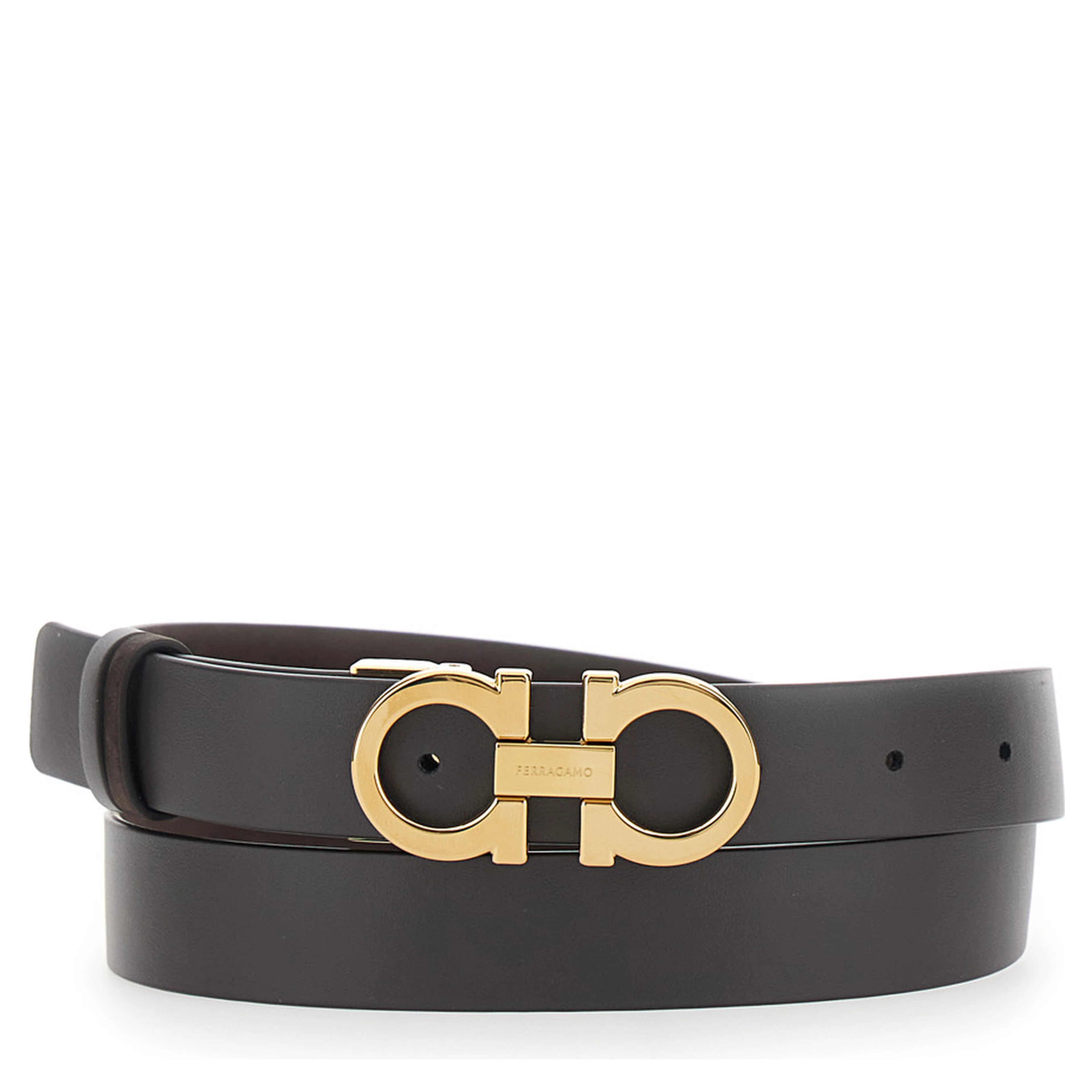 Dark Brown Belt with Gancini buckle on the Front in Suede for Women