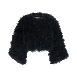 Short shearling jacket with round collar and three-quarter sleeves in fur for women