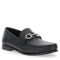 Loafers Avril with Gancini plaque on the front in black leather for men