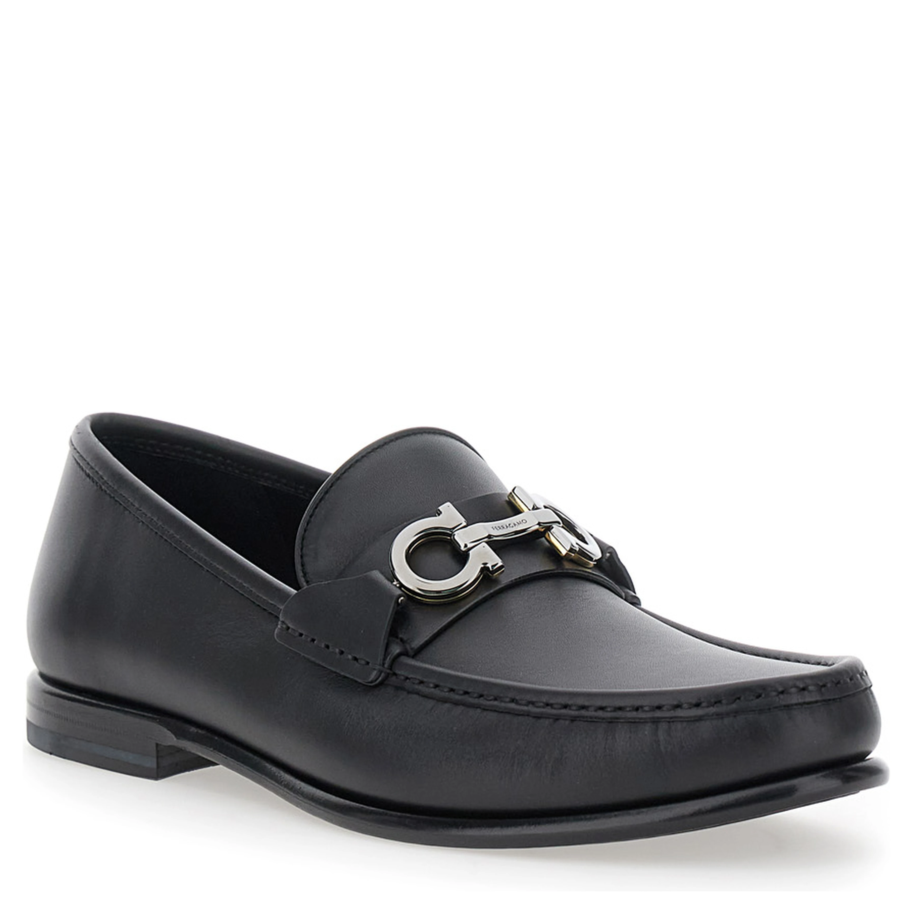 Loafers Avril with Gancini plaque on the front in black leather for men