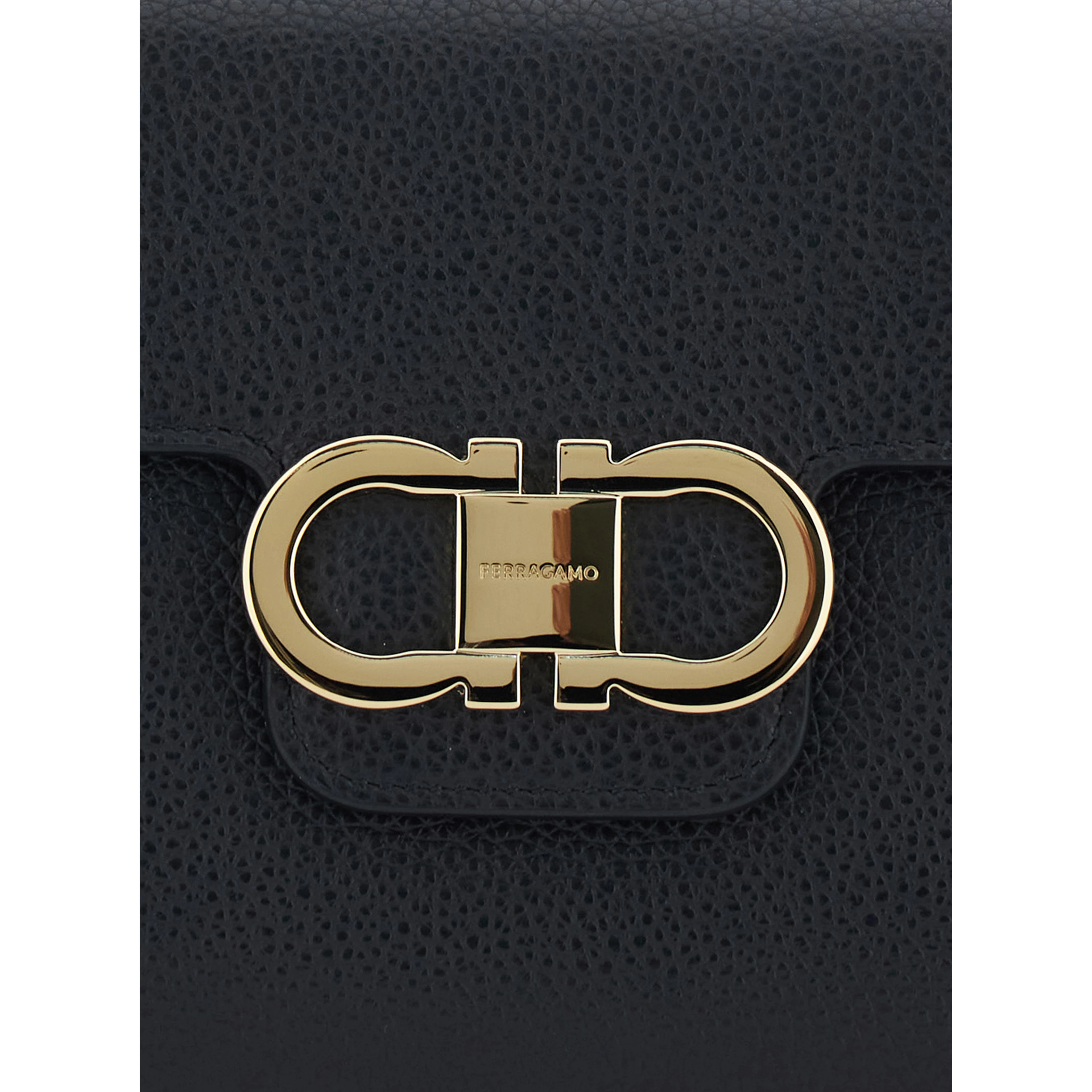 black Clutch with Double Gancini buckle on the front in grained leather for women