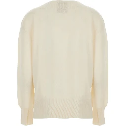 CANDY White Sweater with round neck and split cuffs in Wool and Cashmere for Women