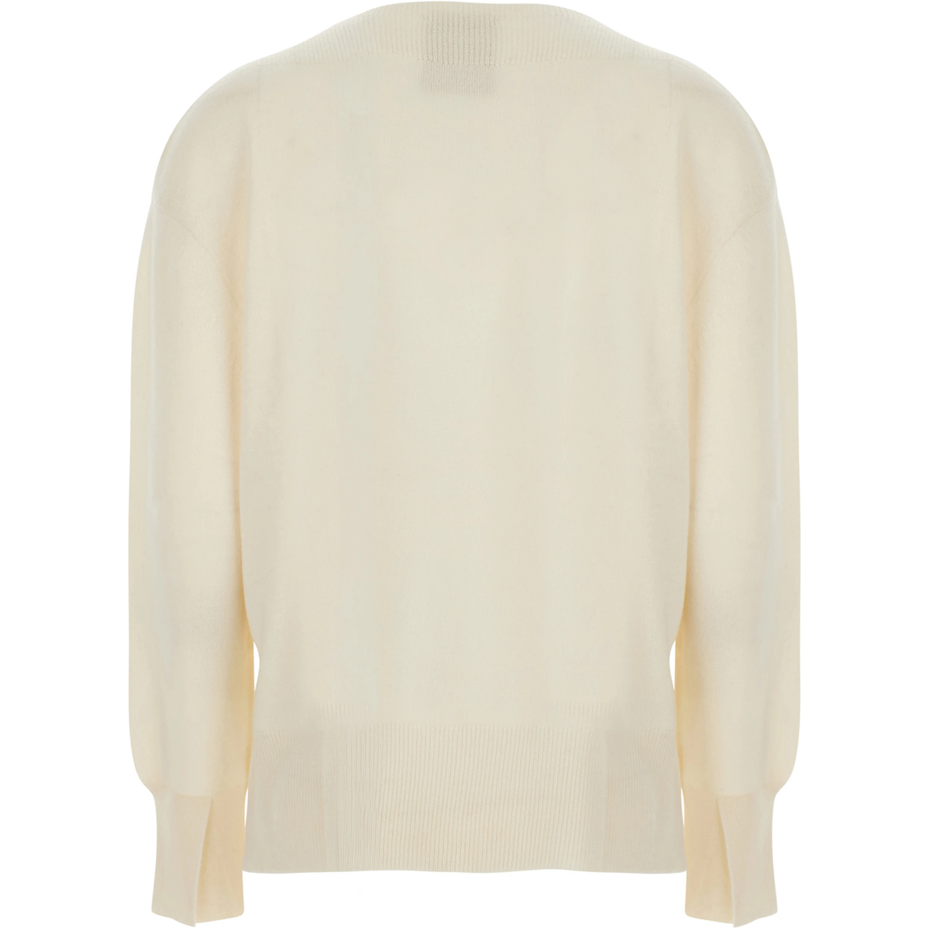 CANDY White Sweater with round neck and split cuffs in Wool and Cashmere for Women
