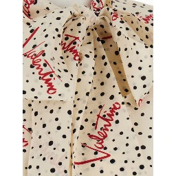 White Blouse with Bow Detail on the Front and All-Over Polka Dot Motif with  Logo in Silk for Women